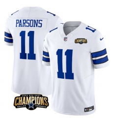 Men Dallas Cowboys 11 Micah Parsons White 2023 F U S E  NFC East Champions Patch Stitched Football Jersey