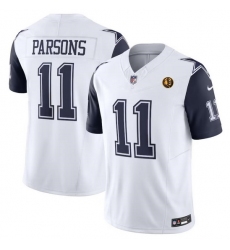 Men Dallas Cowboys 11 Micah Parsons White 2023 F U S E  With John Madden Patch Vapor Limited Stitched Football Jersey