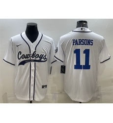 Men Dallas Cowboys 11 Micah Parsons White With Patch Cool Base Stitched Baseball Jersey