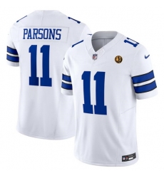 Men Dallas Cowboys 11 Micah Parsons White2023 F U S E  With John Madden Patch Vapor Limited Stitched Football Jersey