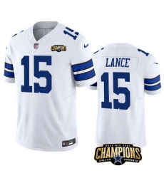 Men Dallas Cowboys 15 Trey Lance White 2023 F U S E  NFC East Champions Patch Stitched Football Jersey