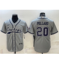 Men Dallas Cowboys 20 Tony Pollard Grey With Patch Cool Base Stitched Baseball Jersey