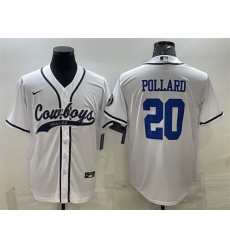 Men Dallas Cowboys 20 Tony Pollard White With Patch Cool Base Stitched Baseball Jersey