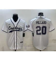 Men Dallas Cowboys 20 Tony Pollard White With Patch Cool Base Stitched Baseball Jersey