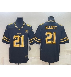 Men Dallas Cowboys 21 Ezekiel Elliott Black Gold Edition With 1960 Patch Limited Stitched Football Jersey