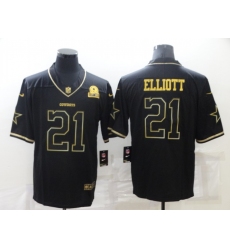 Men Dallas Cowboys 21 Ezekiel Elliott Black Golden Edition Limited Stitched Jersey