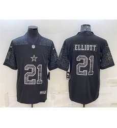 Men Dallas Cowboys 21 Ezekiel Elliott Black Reflective Limited Stitched Football Jersey