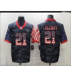 Men Dallas Cowboys 21 Ezekiel Elliott Camo Salute To Serve USA Flag Limited Jersey