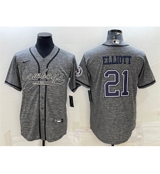 Men Dallas Cowboys 21 Ezekiel Elliott Grey With Patch Cool Base Stitched Baseball JerseyS