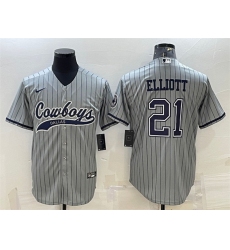 Men Dallas Cowboys 21 Ezekiel Elliott Grey With Patch Cool Base Stitched Baseball Jersey
