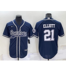 Men Dallas Cowboys 21 Ezekiel Elliott Navy Cool Base Stitched Baseball Jersey