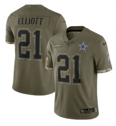 Men Dallas Cowboys 21 Ezekiel Elliott Olive 2022 Salute To Service Limited Stitched Jersey