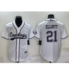 Men Dallas Cowboys 21 Ezekiel Elliott White Cool Base Stitched Baseball Jersey