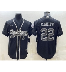 Men Dallas Cowboys 22 Emmitt Smith Black Reflective With Patch Cool Base Stitched Baseball Jersey