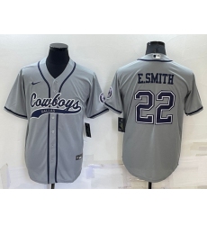 Men Dallas Cowboys 22 Emmitt Smith Grey Cool Base Stitched Baseball Jersey