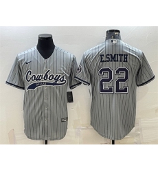 Men Dallas Cowboys 22 Emmitt Smith Grey With Patch Cool Base Stitched Baseball Jersey