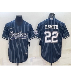 Men Dallas Cowboys 22 Emmitt Smith Navy With Patch Cool Base Stitched Baseball Jersey