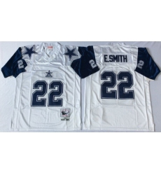 Men Dallas Cowboys 22 Emmitt Smith White M&N Throwback Jersey