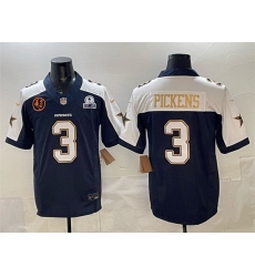 Men Dallas Cowboys 3 George pickens Navy F U S E  With John Madden Patch  26 Established In 1960 Patch Thanksgiving Vapor Limited Stitched Football Jersey