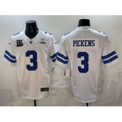 Men Dallas Cowboys 3 George pickens White F U S E  With 5x Super Bowl Champions  26 Established In 1960 Patch Vapor Limited Stitched Football Jersey