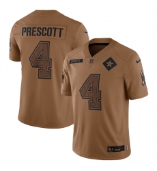 Men Dallas Cowboys 4 Dak Prescott 2023 Brown Salute To Service Limited Stitched Football Jersey