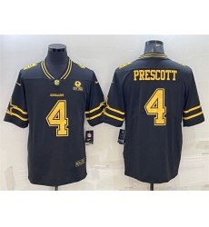 Men Dallas Cowboys 4 Dak Prescott Black Gold Edition With 1960 Patch Limited Stitched Football Jersey
