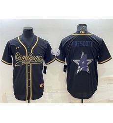 Men Dallas Cowboys 4 Dak Prescott Black Gold Team Big Logo With Patch Cool Base Stitched Baseball Jersey