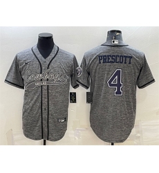Men Dallas Cowboys 4 Dak Prescott Grey With Patch Cool Base Stitched Baseball Jersey