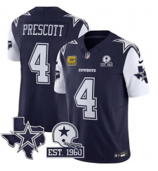 Men Dallas Cowboys 4 Dak Prescott Navy F U S E  With Established In 1960 Patch And 4 Star C Patch Throwback Texas Patch Stitched Football Jersey Men Dallas Cowboys 4 Dak Prescott Navy F U S E  With Established In 1960 Patch And 4 Star C Patch Throwback Texas Patch Stitched Football Jersey