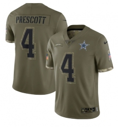 Men Dallas Cowboys 4 Dak Prescott Olive 2022 Salute To Service Limited Stitched Jersey