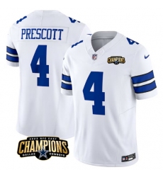 Men Dallas Cowboys 4 Dak Prescott White 2023 F U S E  NFC East Champions Patch Stitched Football Jersey