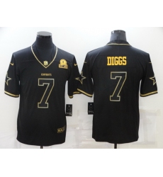 Men Dallas Cowboys 7 Trevon Diggs Black 60th Seasons Patch Golden Edition Stitched NFL Nike Limited Jersey