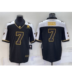 Men Dallas Cowboys 7 Trevon Diggs Black Gold Thanksgiving With Patch Stitched Jersey