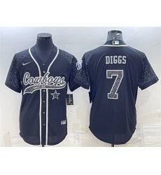 Men Dallas Cowboys 7 Trevon Diggs Black Reflective With Patch Cool Base Stitched Baseball Jersey