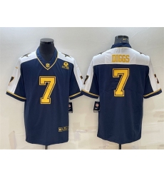 Men Dallas Cowboys 7 Trevon Diggs Navy Gold Edition With 1960 Patch Limited Stitched Football Jersey