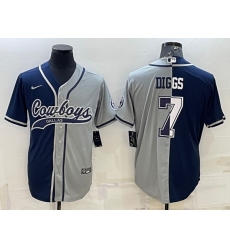 Men Dallas Cowboys 7 Trevon Diggs Navy Grey Split With Patch Cool Base Stitched Baseball Jersey