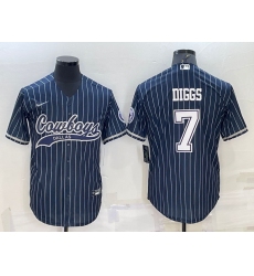 Men Dallas Cowboys 7 Trevon Diggs Navy With Patch Cool Base Stitched Baseball Jersey