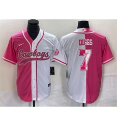 Men Dallas Cowboys 7 Trevon Diggs Pink White Split Cool Base Stitched Baseball Jersey