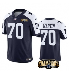 Men Dallas Cowboys 70 Zack Martin Navy White 2023 F U S E  NFC East Champions Patch Stitched Football Jersey