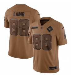 Men Dallas Cowboys 88 CeeDee Lamb 2023 Brown Salute To Service Limited Stitched Football Jersey
