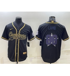 Men Dallas Cowboys 88 CeeDee Lamb Black Gold Team Big Logo With Patch Cool Base Stitched Baseball Jersey