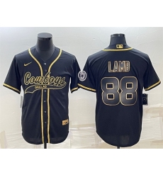 Men Dallas Cowboys 88 CeeDee Lamb Black Gold With Patch Cool Base Stitched Baseball Jersey