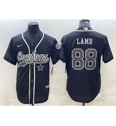 Men Dallas Cowboys 88 CeeDee Lamb Black Reflective With Patch Cool Base Stitched Baseball Jersey