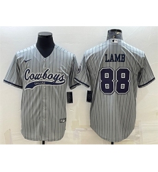 Men Dallas Cowboys 88 CeeDee Lamb Grey With Patch Cool Base Stitched Baseball Jersey