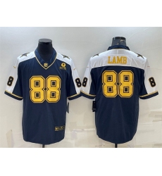Men Dallas Cowboys 88 CeeDee Lamb Navy Gold Edition With 1960 Patch Limited Stitched Football Jersey