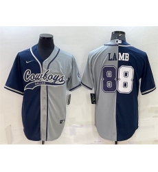 Men Dallas Cowboys 88 CeeDee Lamb Navy Grey Split With Patch Cool Base Stitched Baseball Jersey