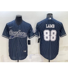 Men Dallas Cowboys 88 CeeDee Lamb Navy With Patch Cool Base Stitched Baseball Jersey