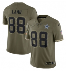 Men Dallas Cowboys 88 CeeDee Lamb Olive 2022 Salute To Service Limited Stitched Jersey