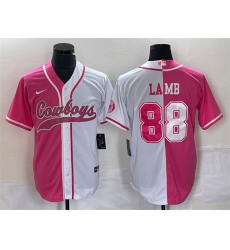 Men Dallas Cowboys 88 CeeDee Lamb Pink White Split Cool Base Stitched Baseball Jersey