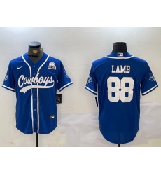 Men Dallas Cowboys 88 CeeDee Lamb Royal With Patch Cool Base Stitched Baseball Jersey 7